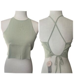 NWT Neiwai X Savislook Light Green Knit Tie Back Cropped Camisole Medium Reg $88